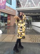 迷彩印花過膝長款歐版羽絨服（貉子毛）