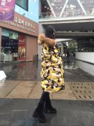 迷彩印花過膝長款歐版羽絨服（貉子毛）